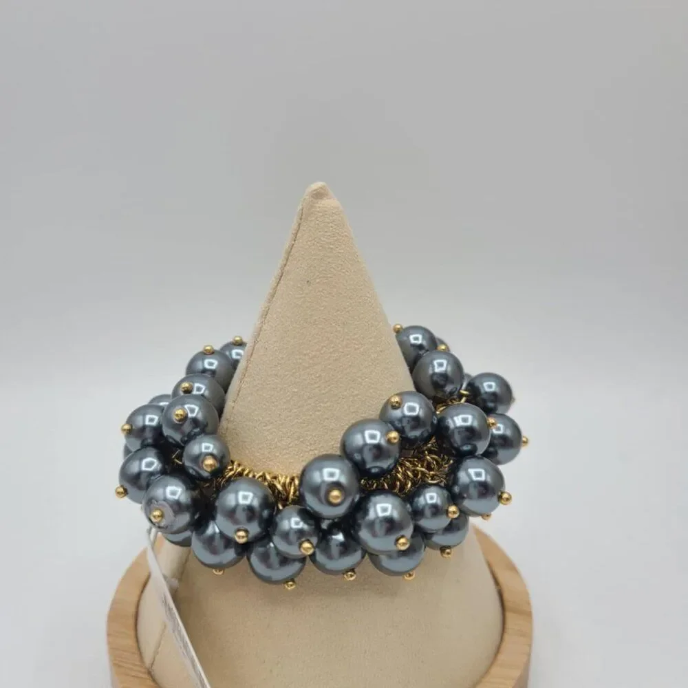 J Crew Black Pearl Gold Tone Stretch Bracelet NWT!  NEW! IN BOX!